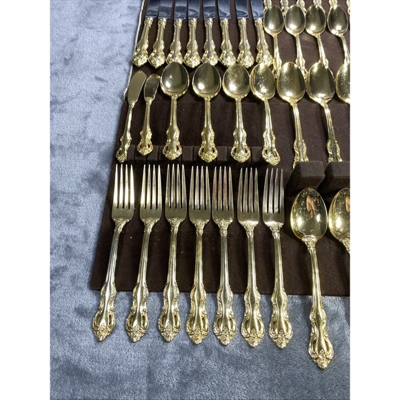 Vintage RETRONEU STEPHANIE Gold Accent Stainless Japan Flatware 48 Piece RARE - Picture 8 of 16